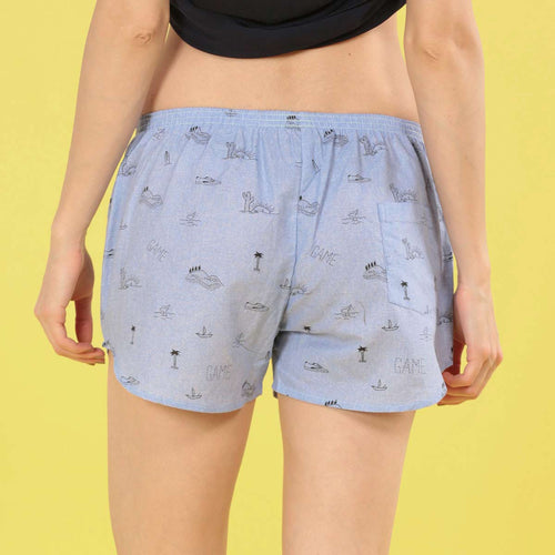 Hollywood Quirky Print Matching Blue Couple Boxers