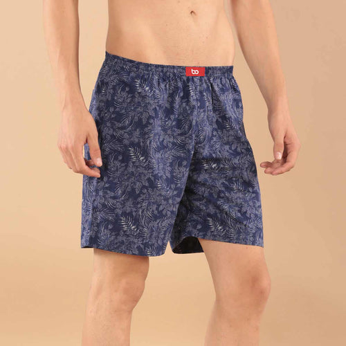 Tropical Print Blue Matching Couple Boxers