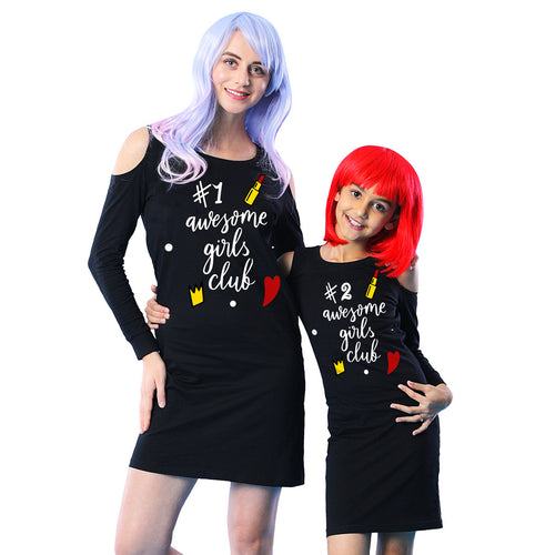 Awesome Girls Club Matching Cold Shoulder Dresses For Mom And Daughter