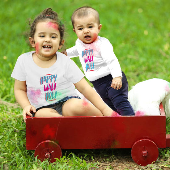 Happy Wali Holi Matching Bodysuit And Tee For Brother And Sister