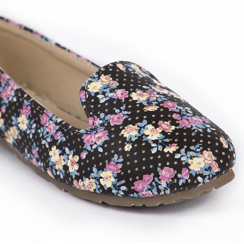Floral Black Matching Ballerinas For Mother And Daughter
