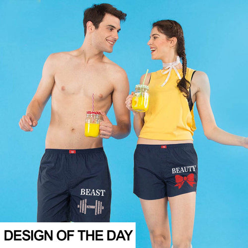 Beauty And Her Beast Matching Navy Blue Couple Boxers