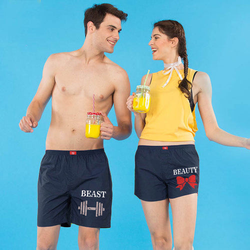 Beauty And Her Beast Matching Navy Blue Couple Boxers