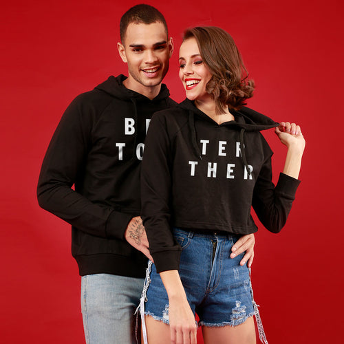 Together Is Better, (Black) Matching Hoodie For Men And Crop Hoodie For Women