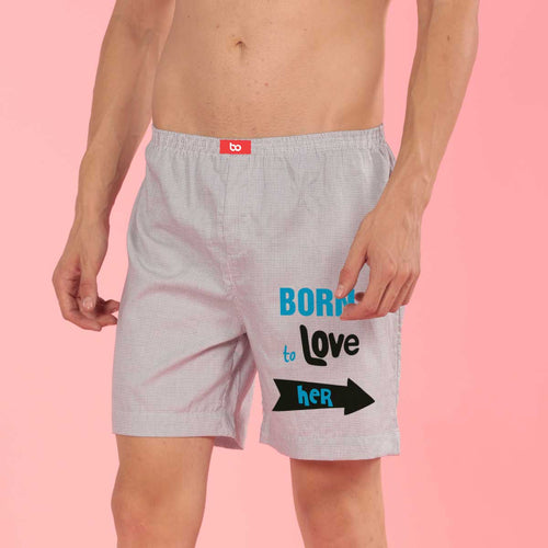 Born To Love White Cotton Matching Couple Boxers