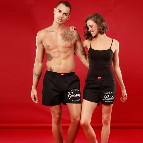 Bride and Groom, Matching Black Couple Boxers