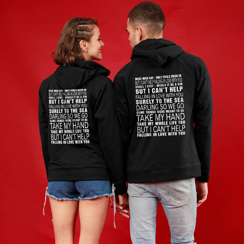 Can't Help Falling In Love, Matching Black Hoodies For Couples