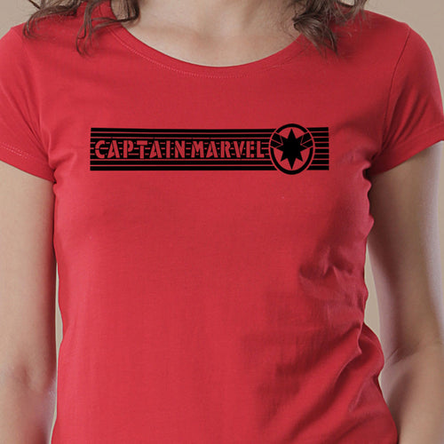 Captain Marvel Logo Line Red, Tees For Women