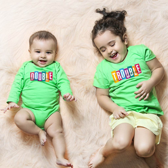 Double Trouble, Matching Bodysuit And Tee For Brother And Sister