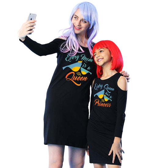 Queen And The Princess Matching Cold Shoulder Dresses For Mom And Daughter