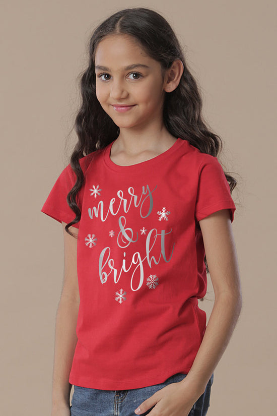 Festive Merry  and Bright, Mom And Daughter Tees For Girl