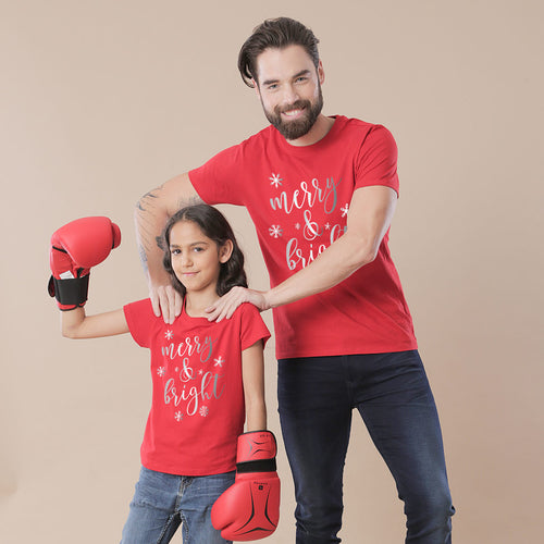Festive Merry  and bright, Dad and daughter  tees