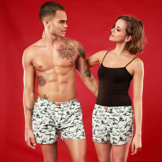 Shark Design, Matching White Couple Boxers