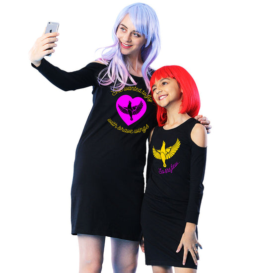 Fly Away Matching Cold Shoulder Dresses For Mom And Daughter