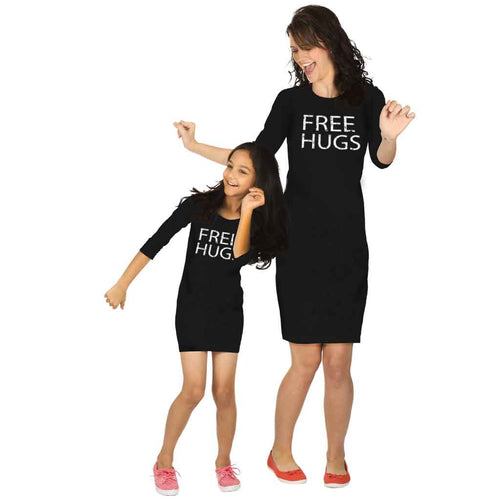 Free hug Black Knitted Dress For Mom Daughter