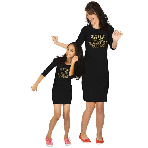 Gold Media Black Knitted Dress For Mom Daughter