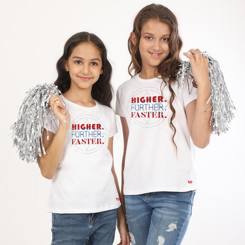 Higher Further Faster(White) Captain Marvel, Sisters Tees