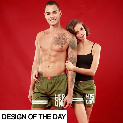 Her One/His Only, Matching Olive Green Couple Boxers