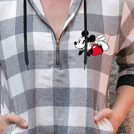 Micky Minnie Light Grey Check, Matching Disney Hoodie And Crop Hoodie For Couples