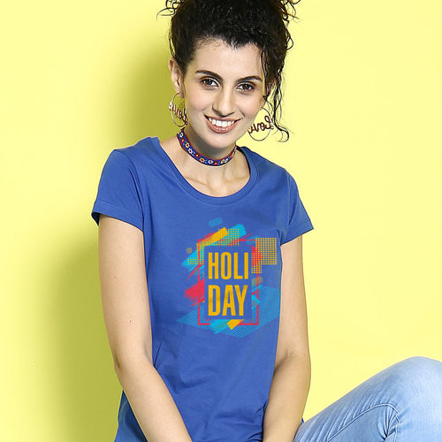 Holi Day , Matching Royal Blue Tees For Couples For Women