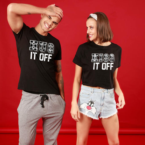 Hug It Off, Matching Couple Crop Top And Tee