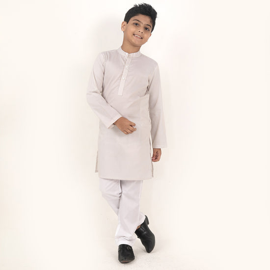Off-White Stripes Matching Kurta & Pyjama Set For Son