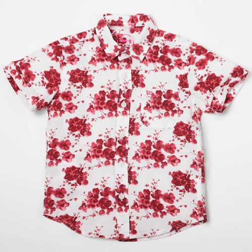 Floral Print Short Sleeve Matching Shirt In White For Dad And Son