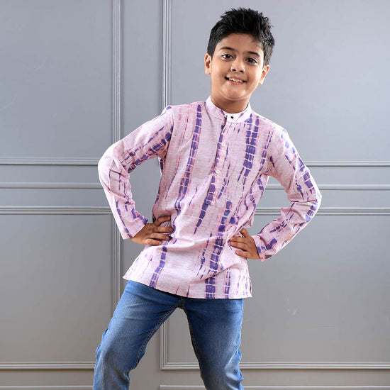 Light Purple Printed Matching Shirt Kurta Set For Son
