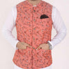 Men's Premium Peach Floral Print Bandi/Ethnic Waist Coat