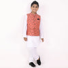 Boys Premium Peach Floral Print Band/Ethnic Waist Coat