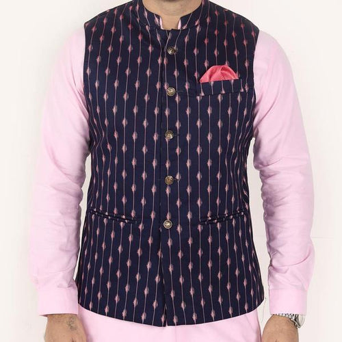 Men's Premium Brown Beads On Blue Bandi/Ethnic Waist Coat