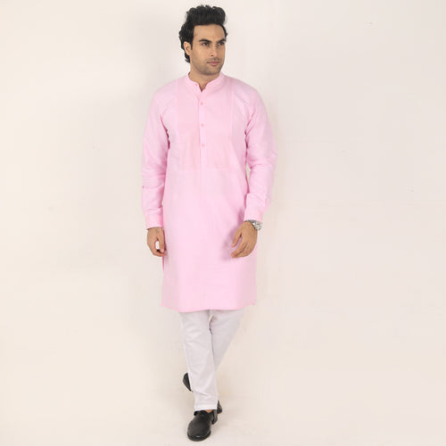 Quilted Light Pink Matching Kurta & Pyjama Set For Mens