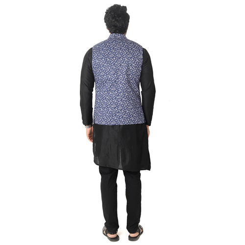 Mens Premium Elegant Blue Printed Bandi/Ethnic Waist Coat