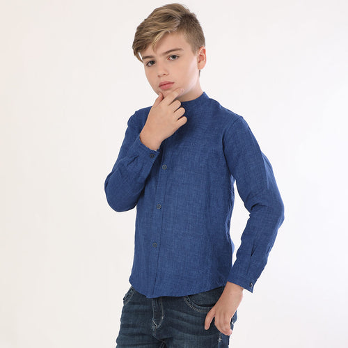 Quilted Blue Mandarin Collar Matching Shirts