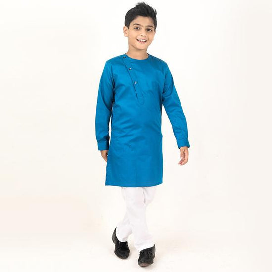 Teal Blue Matching Kurta & Pyjama Set For Son