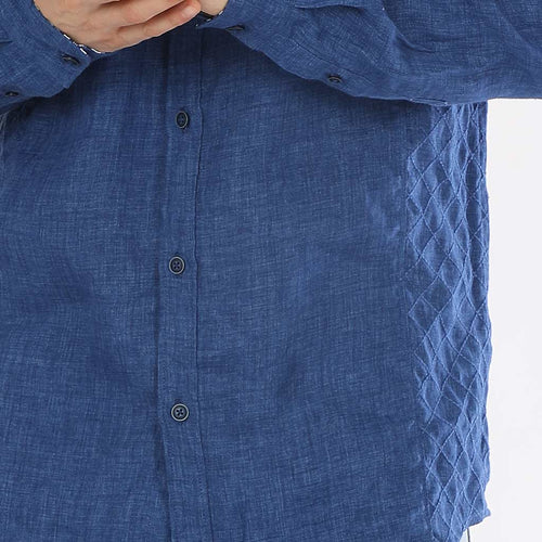 Quilted Blue Mandarin Collar Matching Shirts