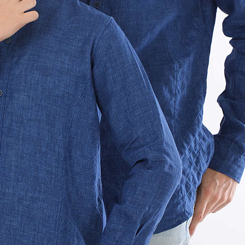 Quilted Blue Mandarin Collar Matching Shirts