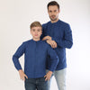 Quilted Blue Mandarin Collar Matching Shirts For Father And Son