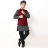 Wine Red Corduroy Bandi With Kurta And Pyjama Set  For Son