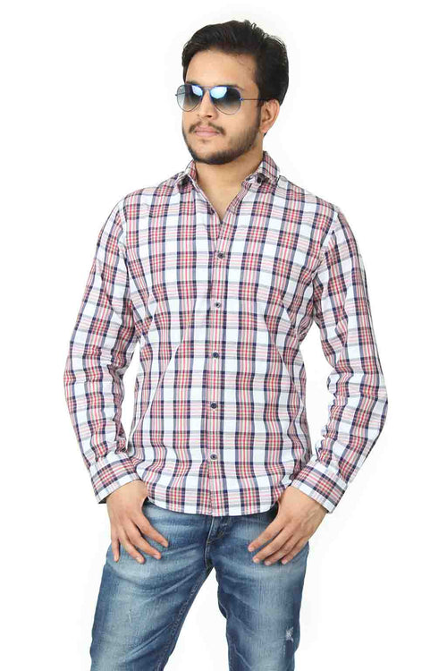 Pink checks penny collar full sleeve shirt