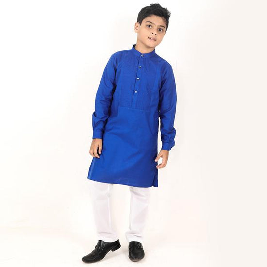 Royal Blue Quilted Matching Kurta & Pyjama Set For Son
