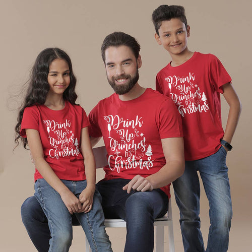 Drink Up, Dad, Son And Daughter Matching Tees