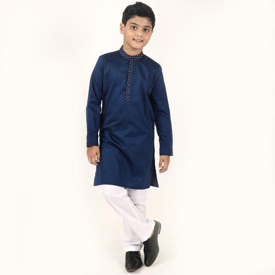 Navy Blue, Matching Kurta And Pyjama Set For Son
