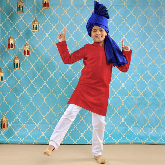 Red Kurta With White Pyjama Set For Boys