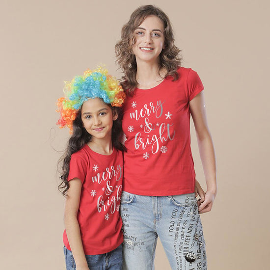 Festive Merry  and Bright, Mom And Daughter Tees