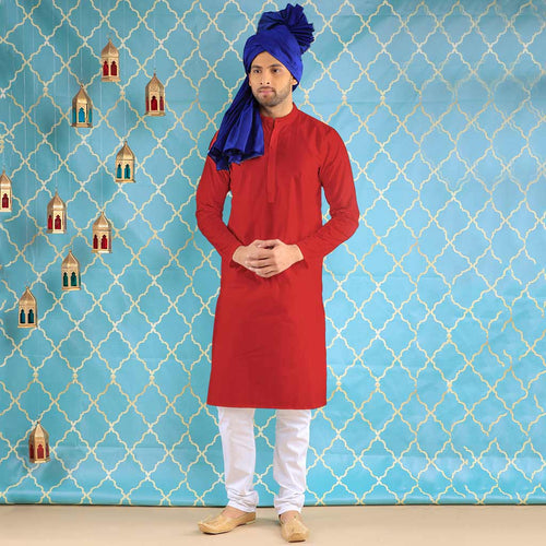 Red Kurta With White Pyjama Set For Father-Son