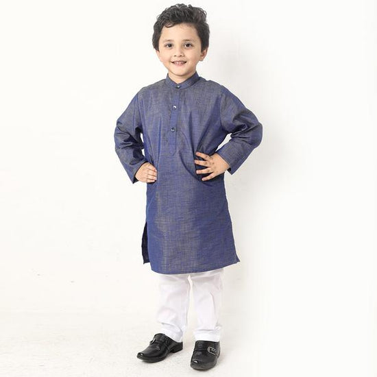 Navy Shimmer Matching Kurta And Pyjama Set For Son