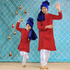 Red Kurta With White Pyjama Set For Father-Son