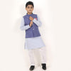 White Checks Bandi With Matching Kurta And Pyjama Set For Son