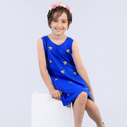 Cool Bue Printed Shift Dress For Daughter